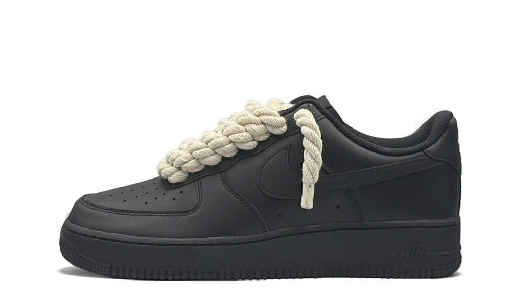 Nike Air Force 1 Low 07 Triple Black / Beige Rope Laces
