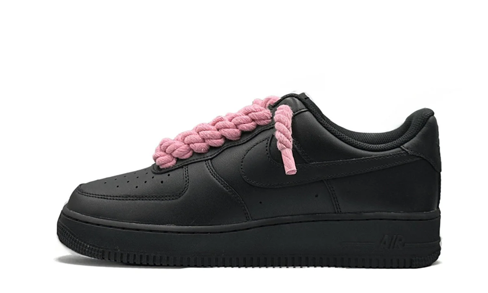 Nike Air Force 1 Low 07 Triple Black / Pink Rope Laces