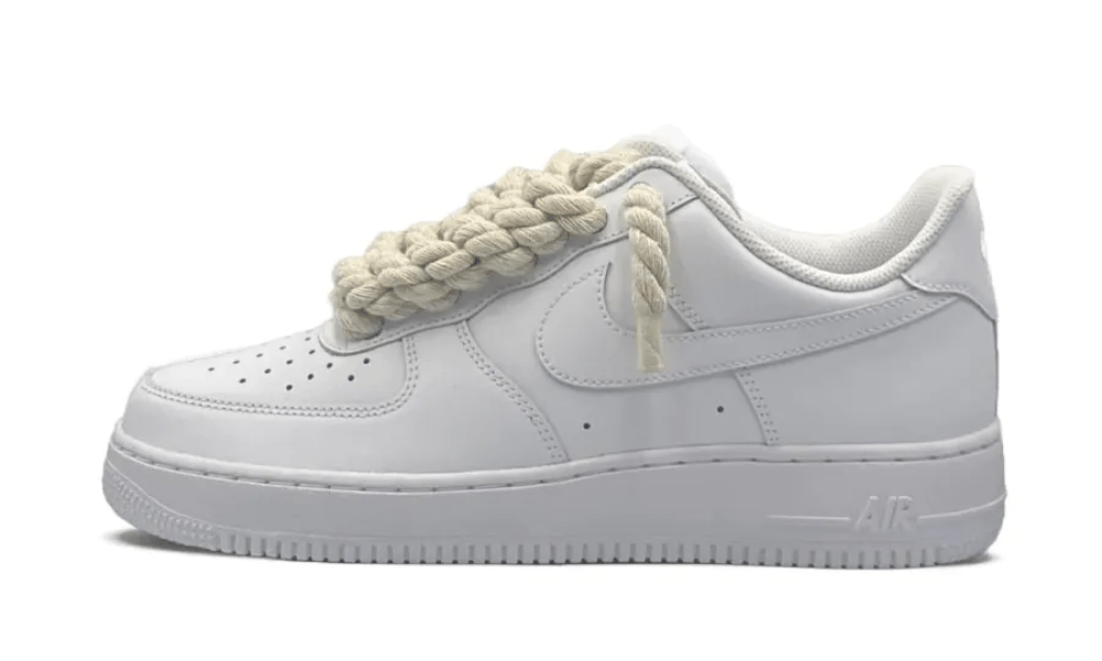 NIKE AIR FORCE 1 LOW 07 TRIPLE WHITE / BEIGE ROPE LACES